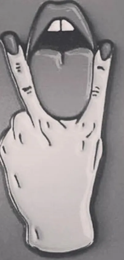 Monochrome hand showing a rock gesture with open mouth design.