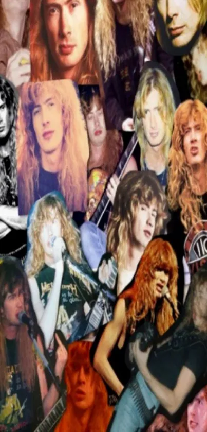 Collage of a legendary rock star with vibrant hair and dynamic poses.