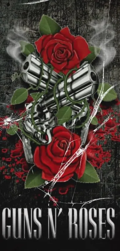 Rock-themed wallpaper with guns and roses design.