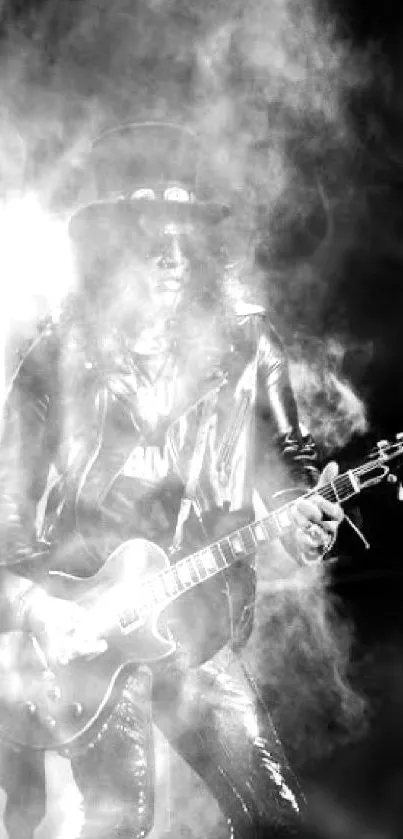 Black and white rockstar guitarist with smoke effect.