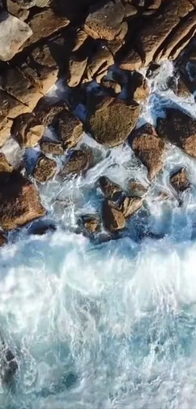 Coastal rocks with crashing ocean waves.