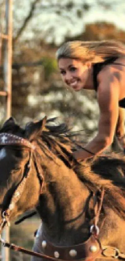 Rodeo rider performs on horseback showcasing dynamic action.