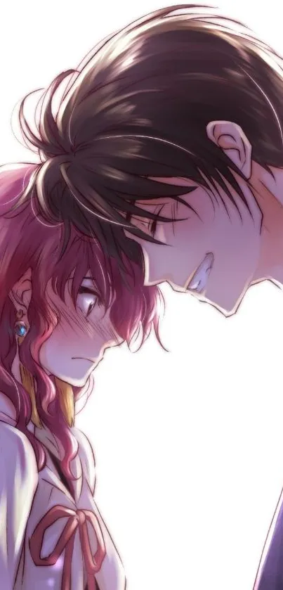 Anime couple with romantic expression in vibrant colors.