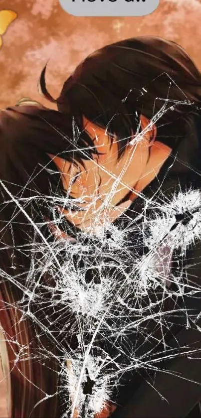 Romantic anime couple with shattered glass overlay.