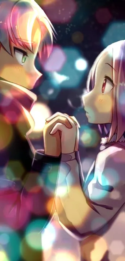 Anime couple with bokeh lights wallpaper.