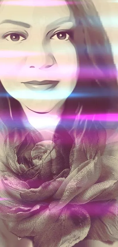 Artistic romantic portrait with floral design and soft pastel colors.