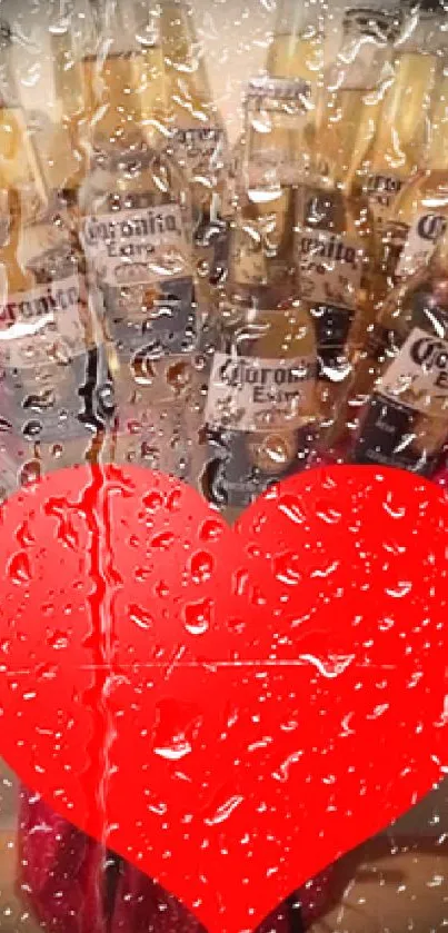 Beer bouquet wrapped in red paper with a heart.