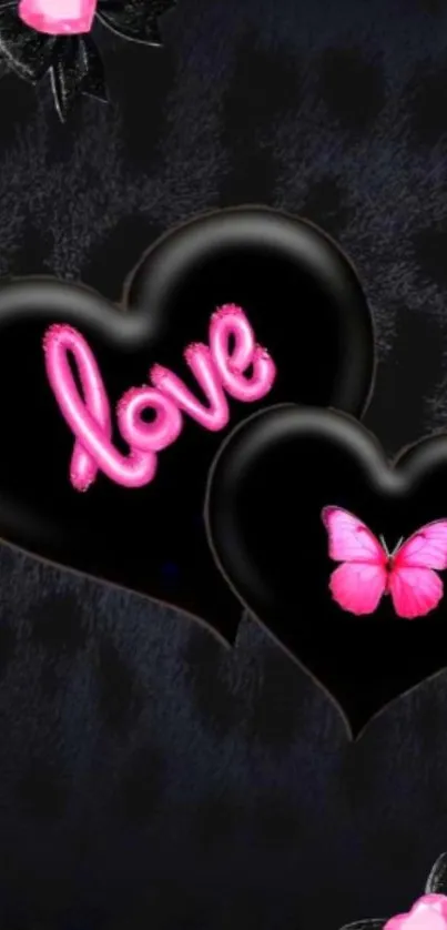 Romantic black hearts with pink accents wallpaper.