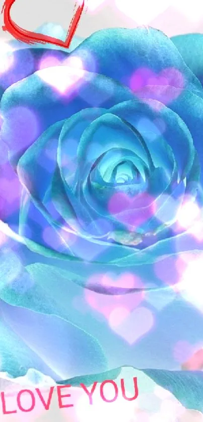 Romantic blue rose with 'I love you' on phone wallpaper.