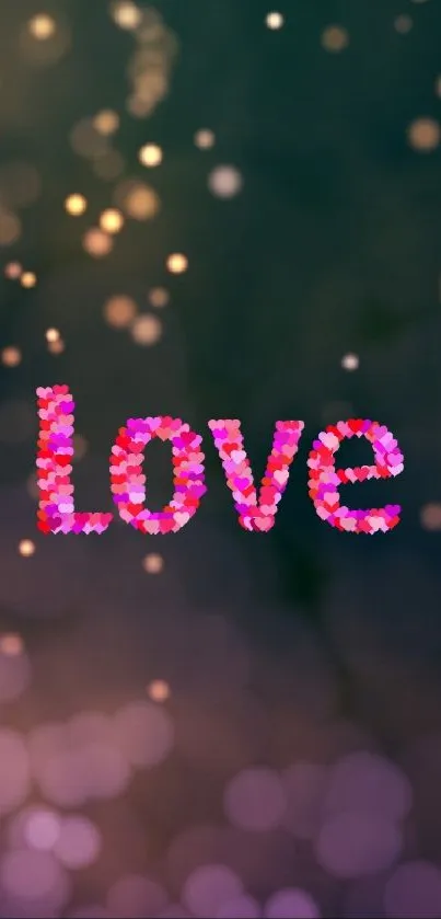 Romantic bokeh love wallpaper with vibrant colors and text.