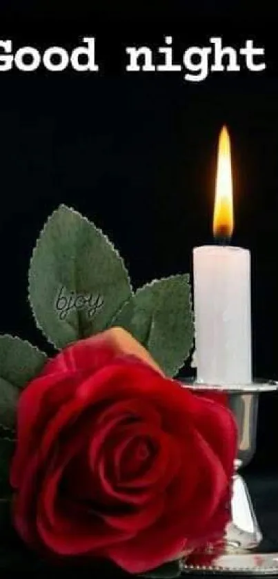 Romantic candle and red rose wallpaper with 'Good Night' text.