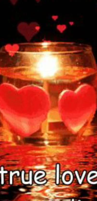 Romantic candlelit heart scene wallpaper.