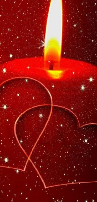 Romantic red candle wallpaper with heart design.