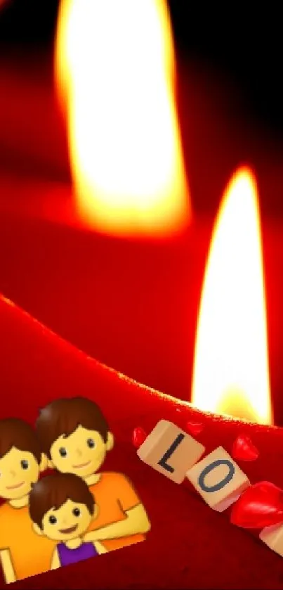 Romantic red candles with love design.