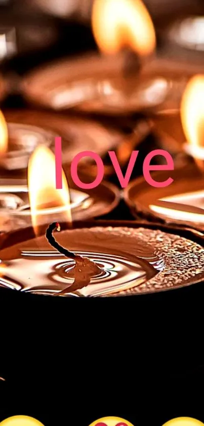 Romantic candle wallpaper with love and emojis.