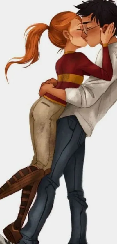 Cartoon illustration of a romantic couple embracing.