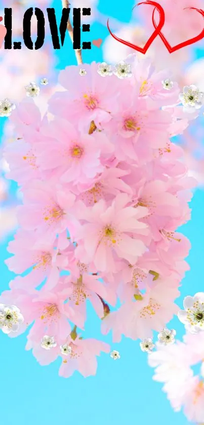 Romantic wallpaper with cherry blossoms and love symbol.