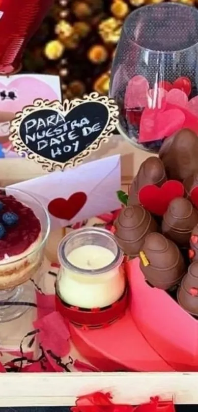 Romantic gift spread with chocolates and berries.