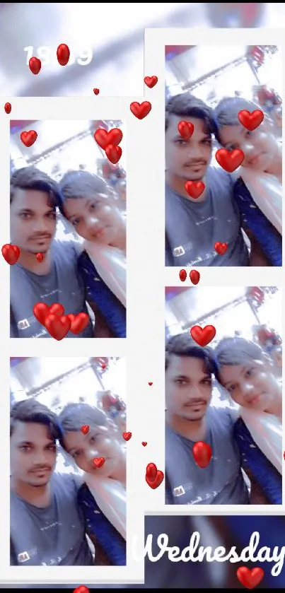 Romantic heart collage with couple photo.