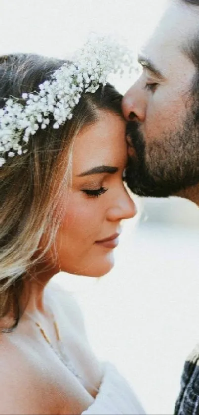 Romantic couple in an intimate embrace outdoors.