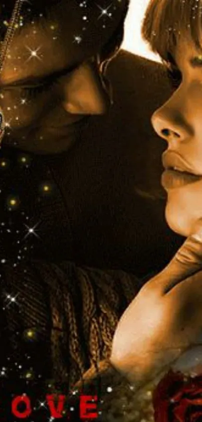 Romantic couple wallpaper with starry glow.