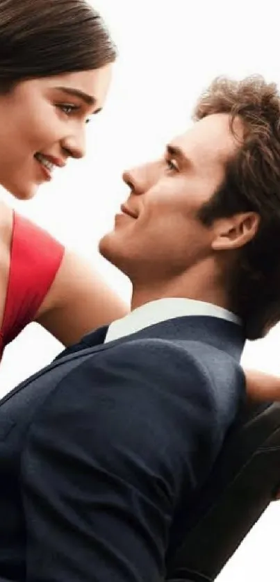 Romantic couple mobile wallpaper, intimate pose, elegant attire.