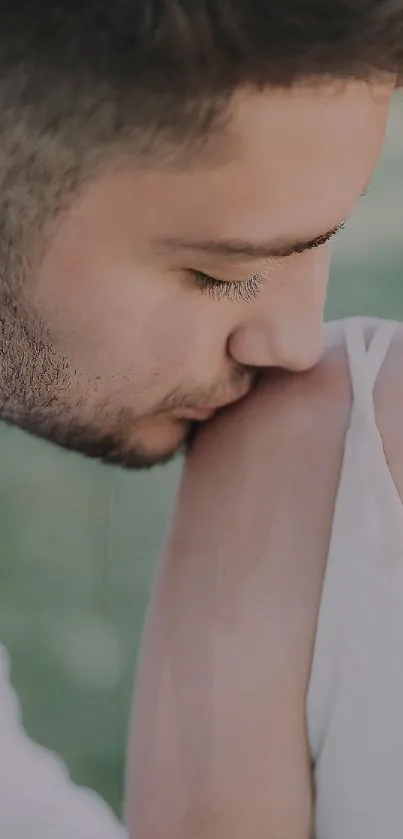 Romantic couple tender moment, soft focus image.