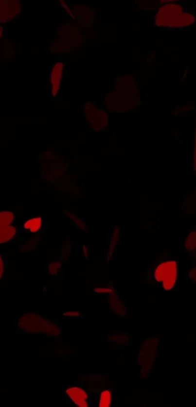 Romantic dark wallpaper with scattered red hearts.