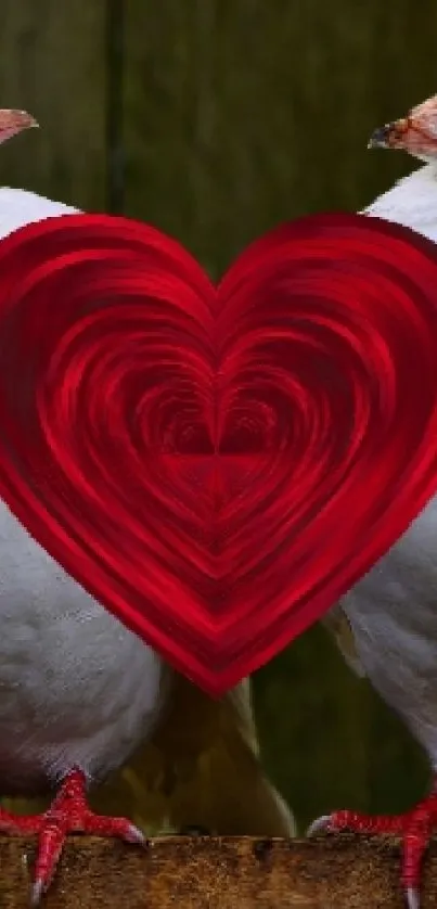 Two white doves with a red heart symbol in the center, symbolizing love.