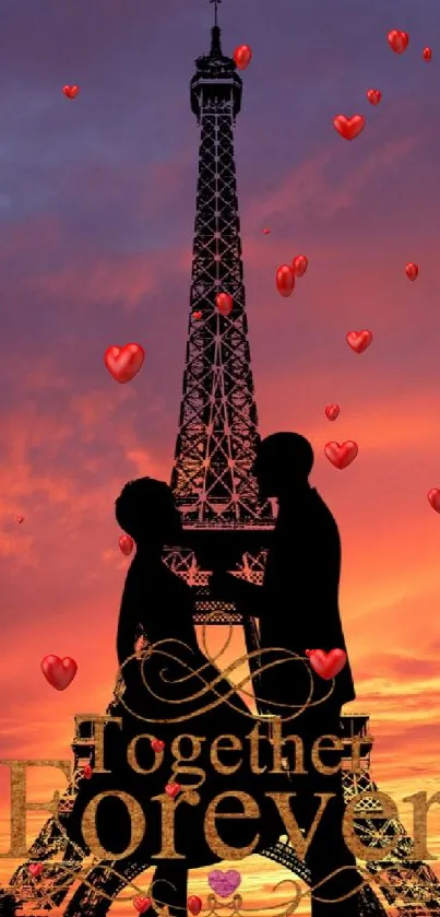 Silhouette couple against Eiffel Tower sunset in Paris.