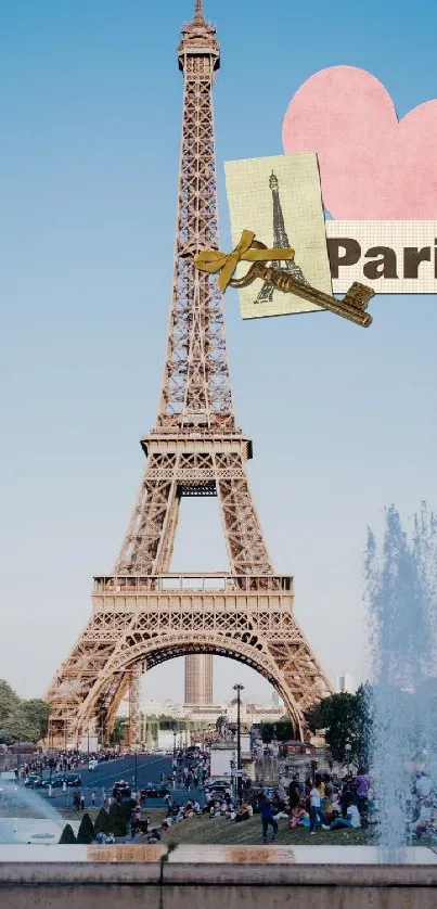 Eiffel Tower with romantic Paris postcard design wallpaper.