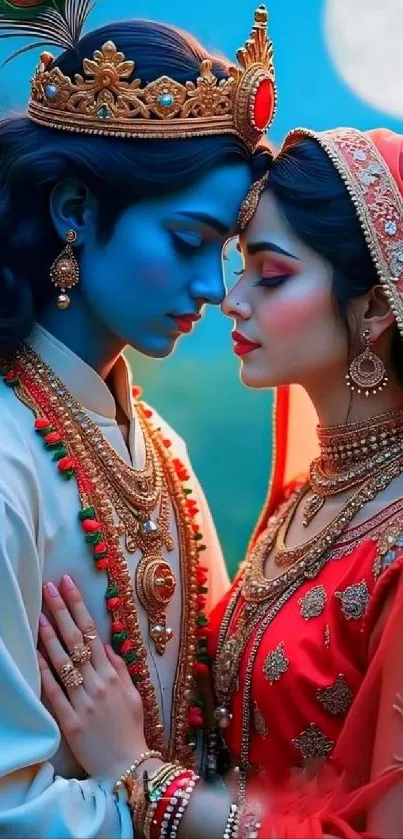 Ethereal couple art in vibrant colors with a serene and romantic flair.