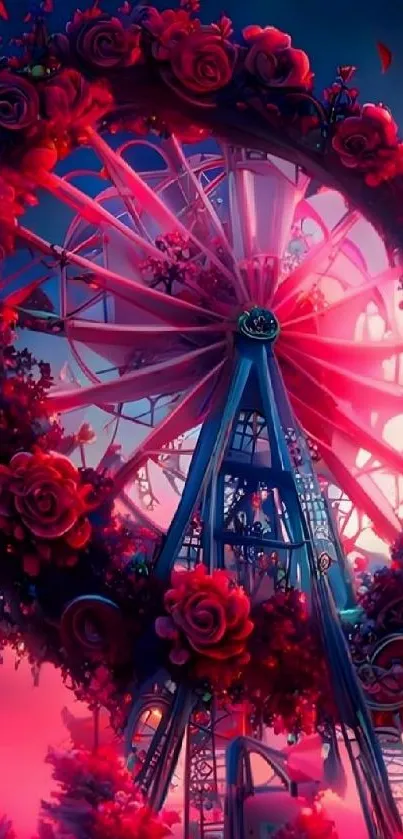 Romantic Ferris Wheel with roses in a fantasy setting.