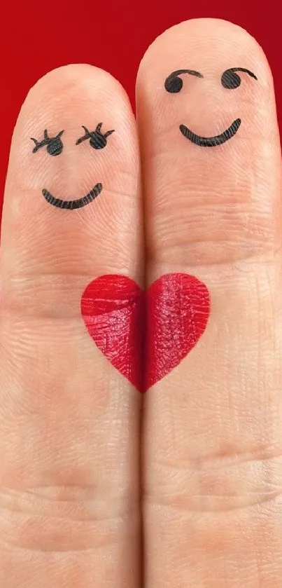 Romantic finger art with heart on red background wallpaper.