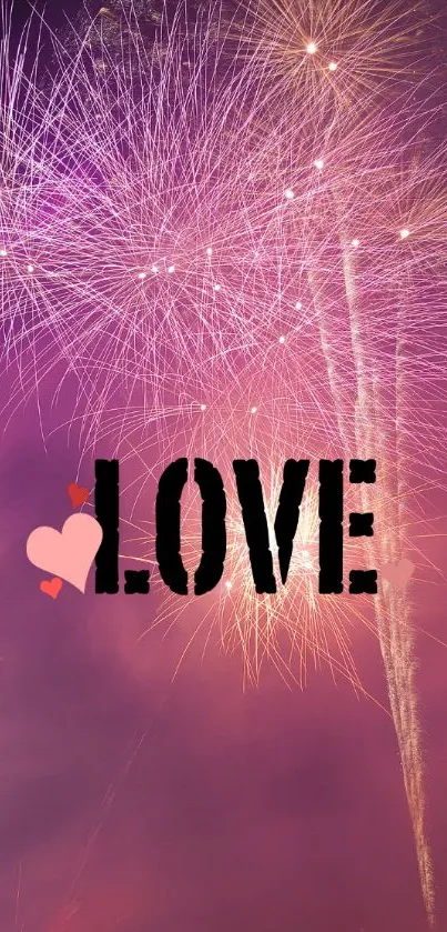 Romantic mobile wallpaper with fireworks and love theme.