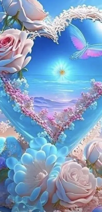 Romantic heart with roses and butterfly.