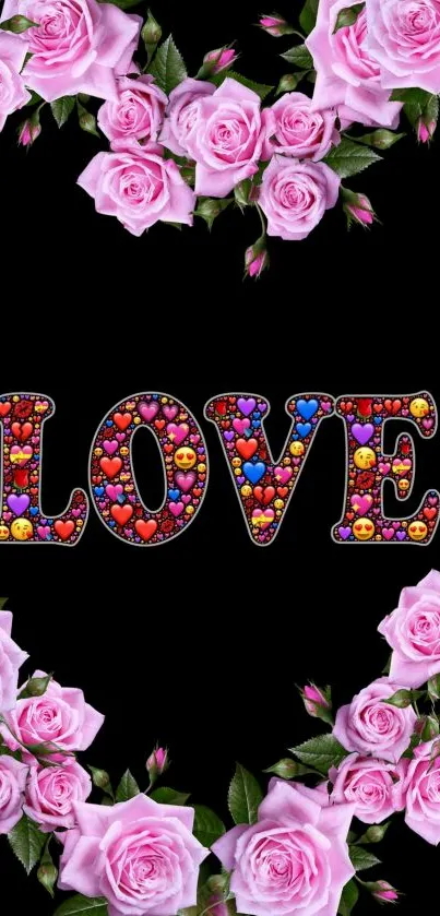 Love-themed wallpaper with pink roses.