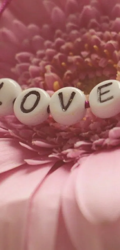 Pink flower with love beads wallpaper.