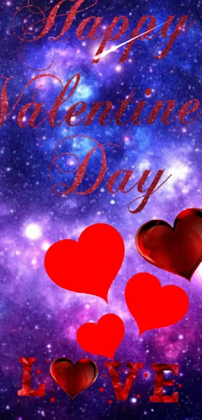 Galaxy Valentine's Day wallpaper with hearts and cosmic colors.