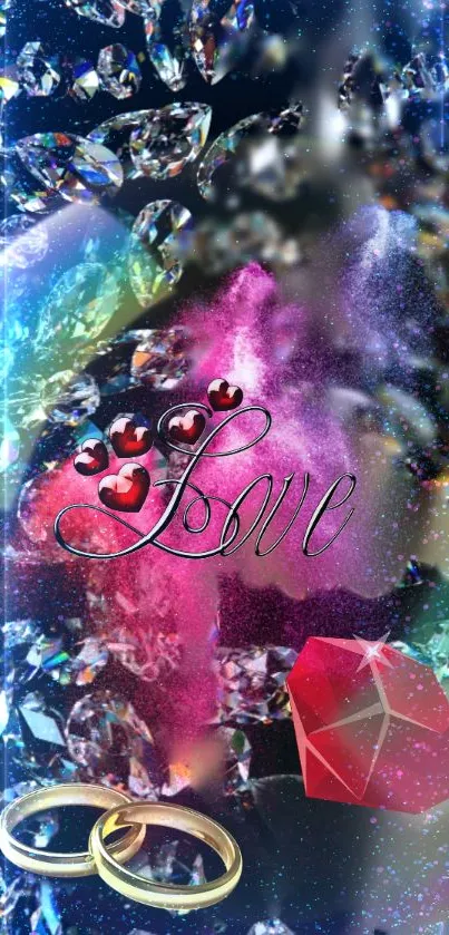 Romantic mobile wallpaper with gemstones and love theme.