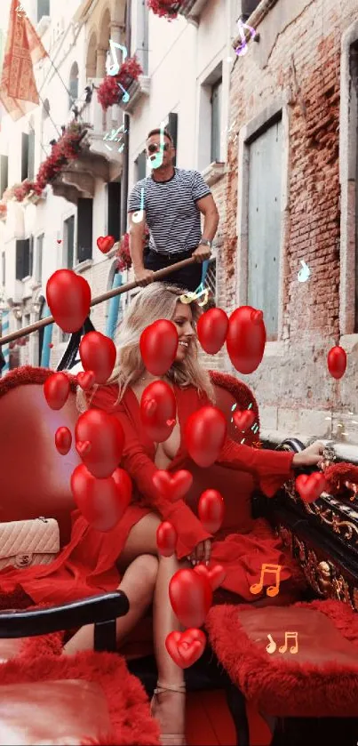 Gondola ride with a woman in a red dress in Venice.