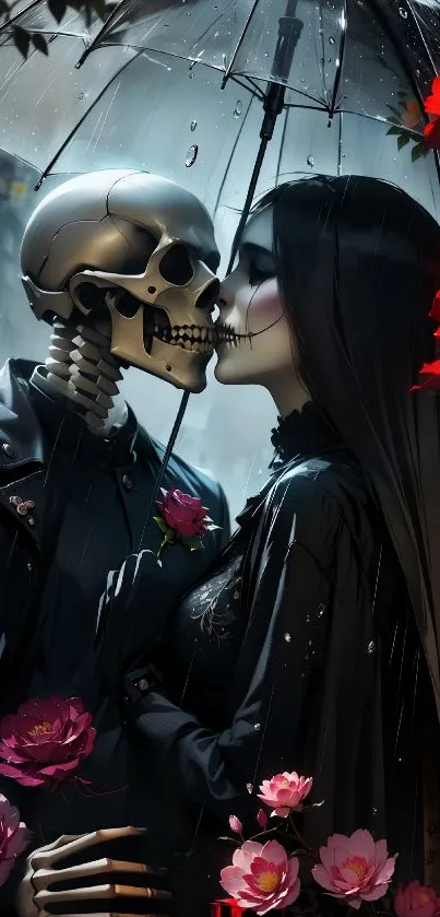 Gothic skeleton couple with flowers.