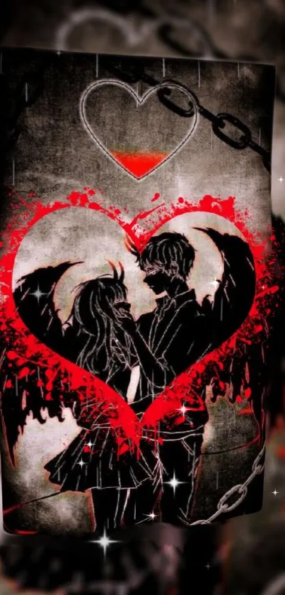 Gothic romantic wallpaper with a red heart and dark tones.