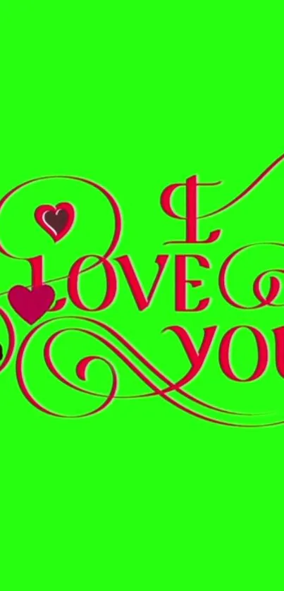 Green and red 'I Love You' design with hearts.