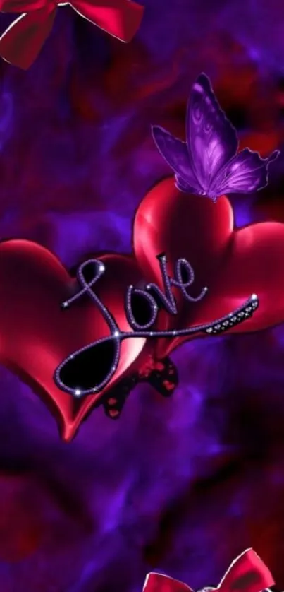 Romantic heart and butterfly design wallpaper.
