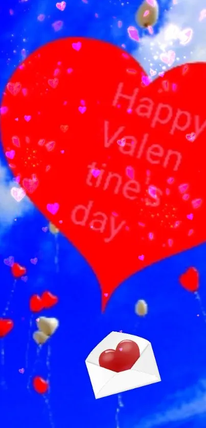 Heart balloon wallpaper with love letter, set against a blue sky for Valentine's Day.
