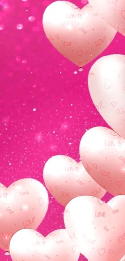 Romantic pink heart balloons on a vibrant background.