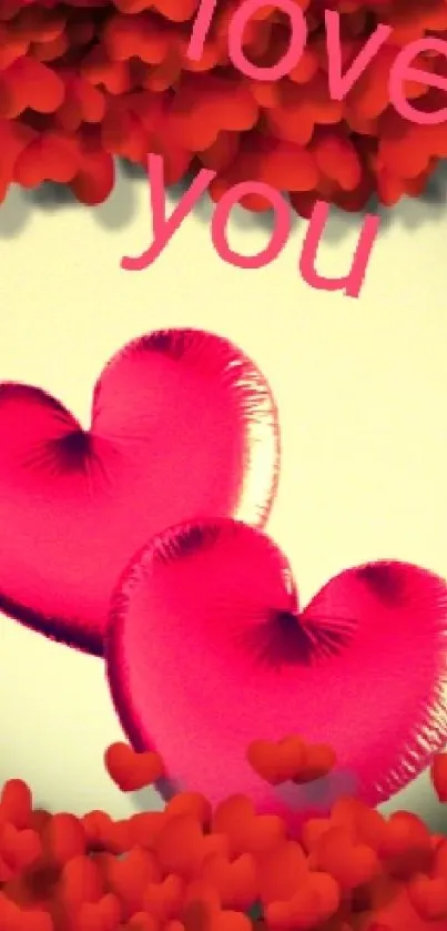 Romantic wallpaper with heart balloons and love message.