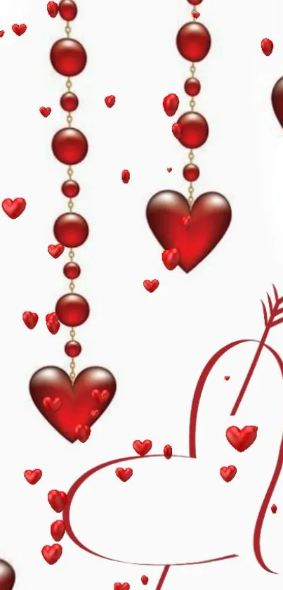 Romantic red heart beads mobile wallpaper