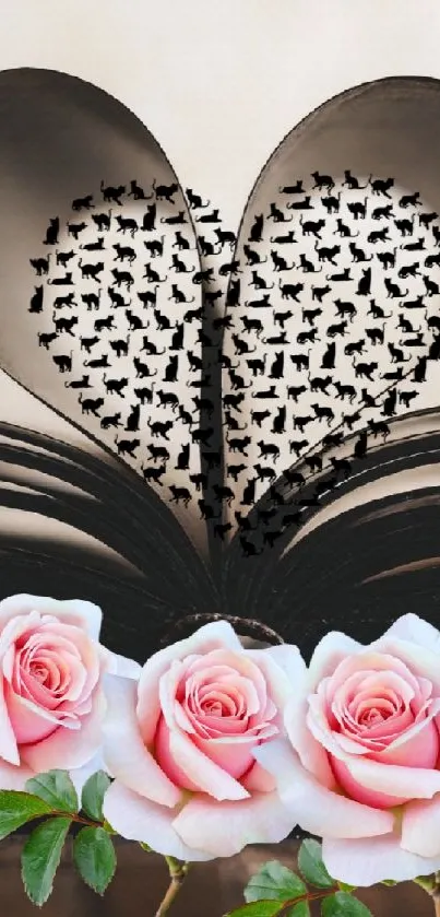 Romantic heart book with roses wallpaper for mobile devices.